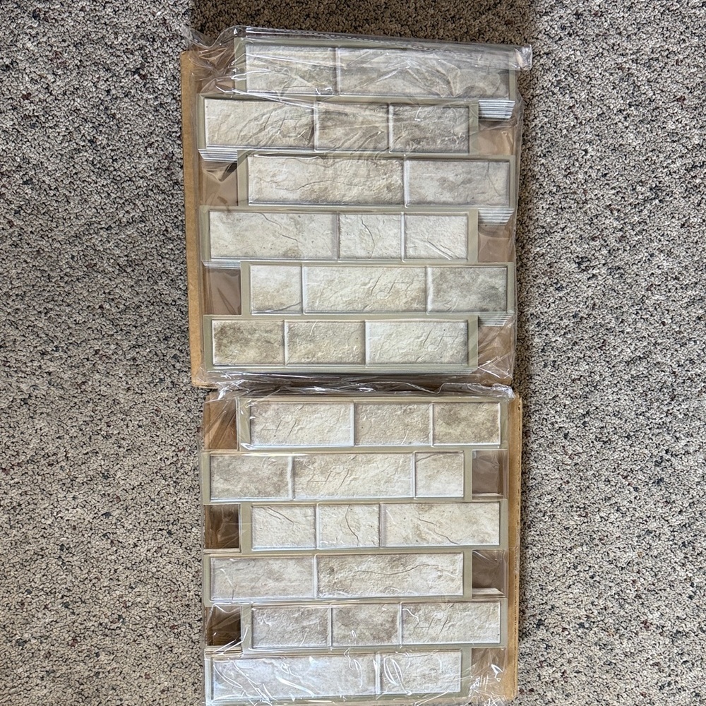 Peel and Stick Subway Tile Backsplash Dark Sage Stone Look NEW 20 Pieces 12”x12”